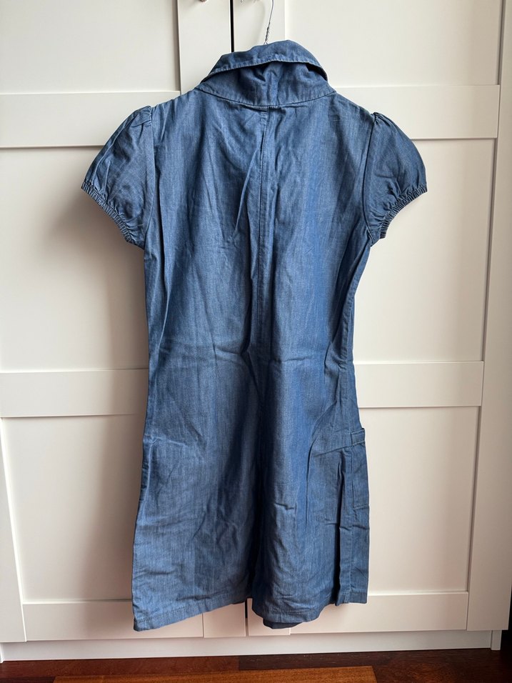 Düğmeli Kısa Kollu Midi Kot Elbise - Görsel 2