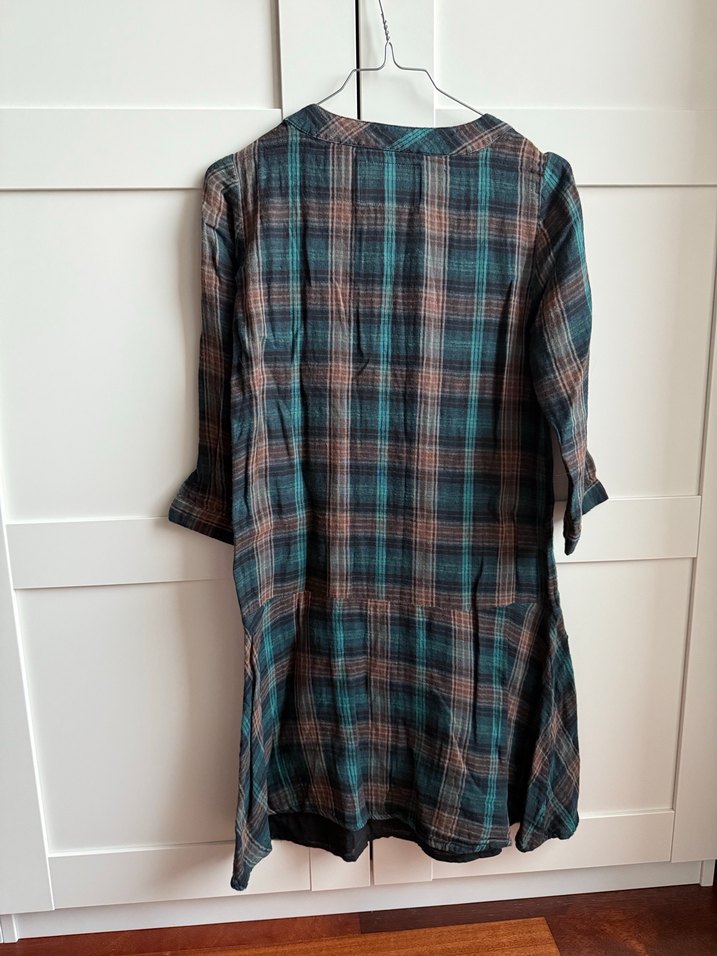 Düğmeli Uzun Kollu Bohem Kareli Tunik - Görsel 2