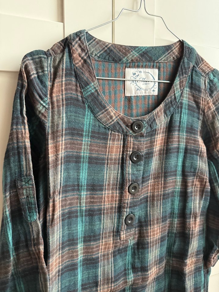 Düğmeli Uzun Kollu Bohem Kareli Tunik - Görsel 3