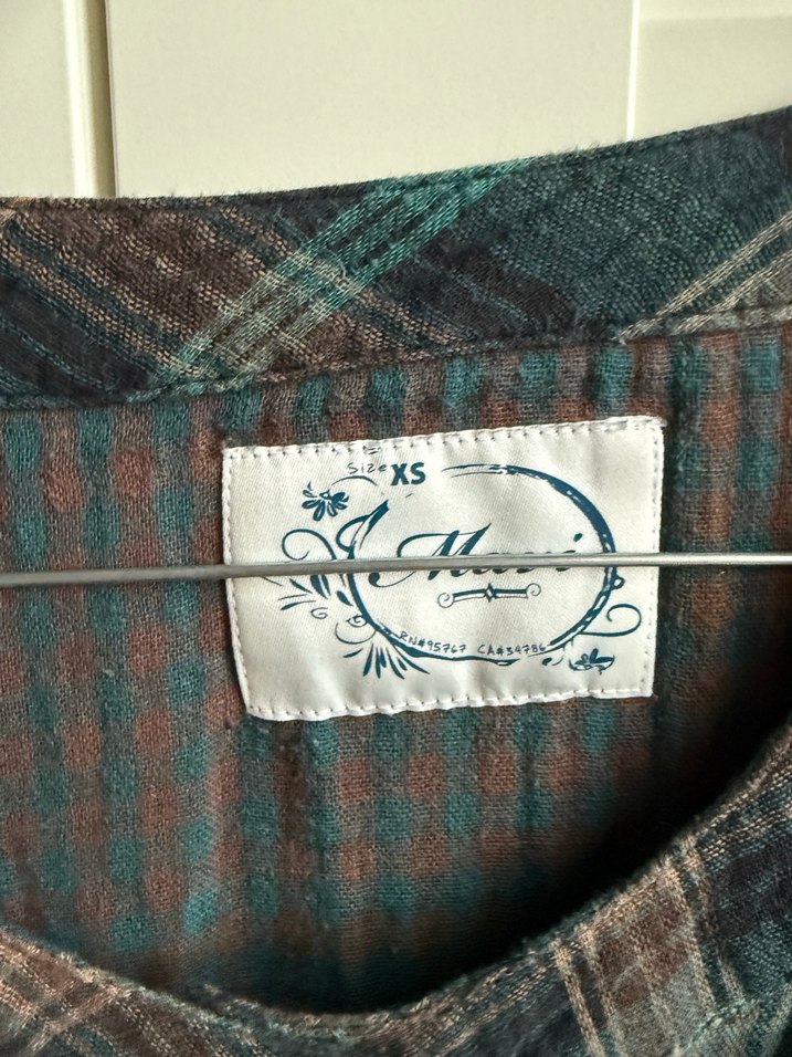 Düğmeli Uzun Kollu Bohem Kareli Tunik - Görsel 4