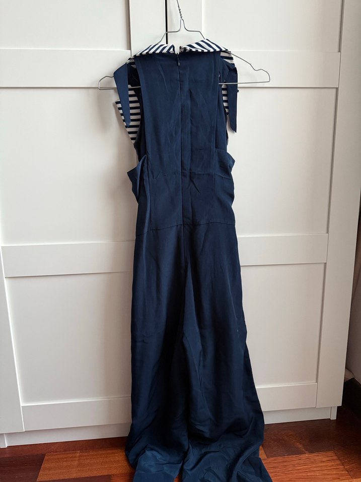 Lacivert Uzun Drapeli Kadın Tulum - Görsel 3