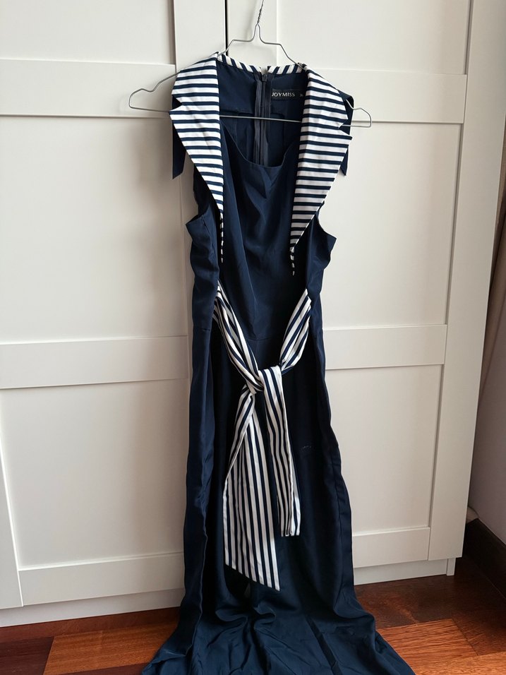 Lacivert Uzun Drapeli Kadın Tulum - Görsel 2