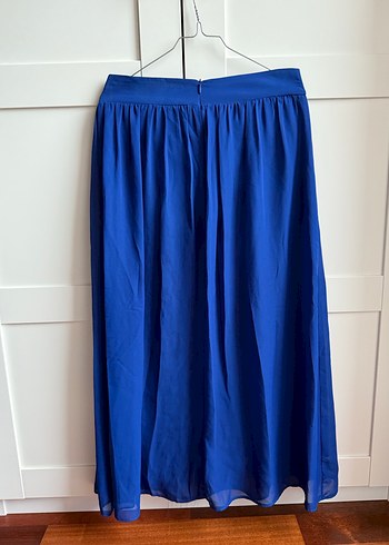 Mavi Midi Drapeli Kadın Şifon Etek - Görsel 3