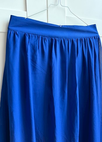 Mavi Midi Drapeli Kadın Şifon Etek - Görsel 2