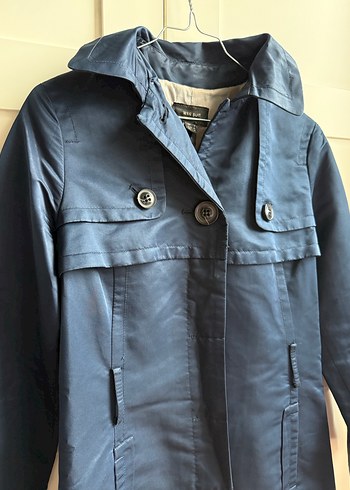 Düğmeli Lacivert Kadın Trençkot - Görsel 4