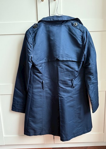 Düğmeli Lacivert Kadın Trençkot - Görsel 3