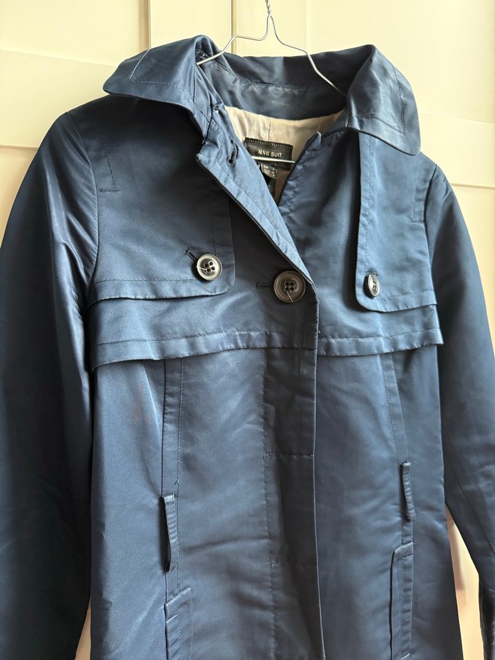 Düğmeli Lacivert Kadın Trençkot - Görsel 4