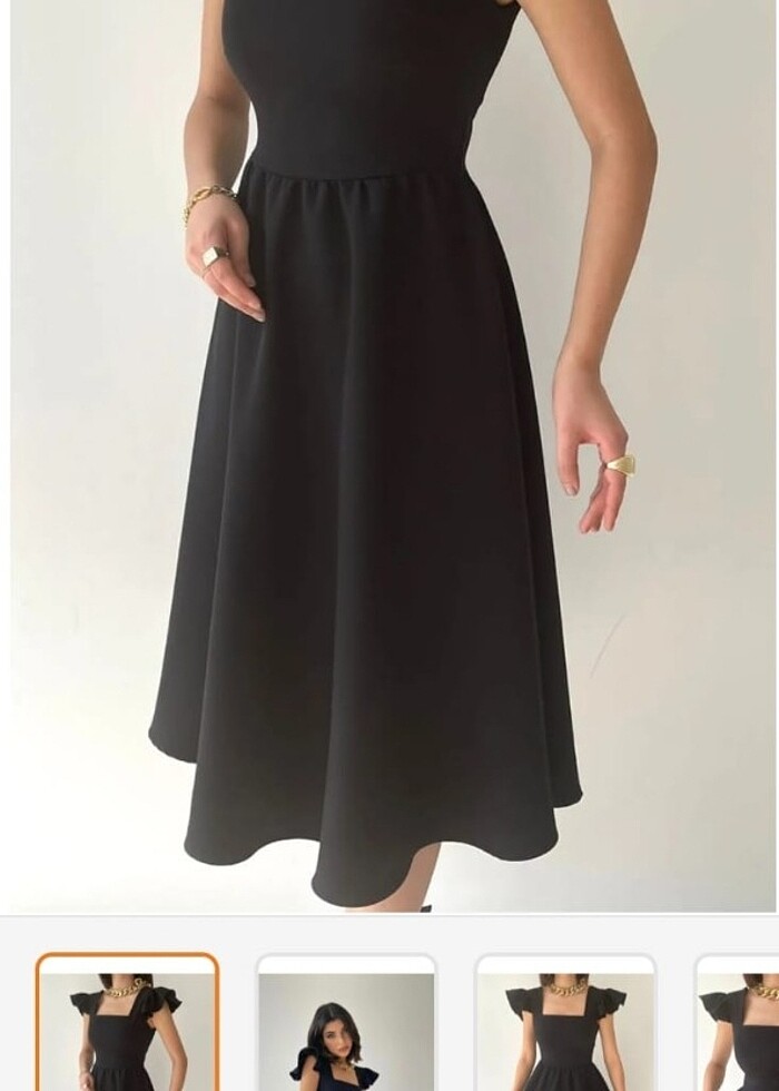 kare yaka detaylı midi elbise - Görsel 2