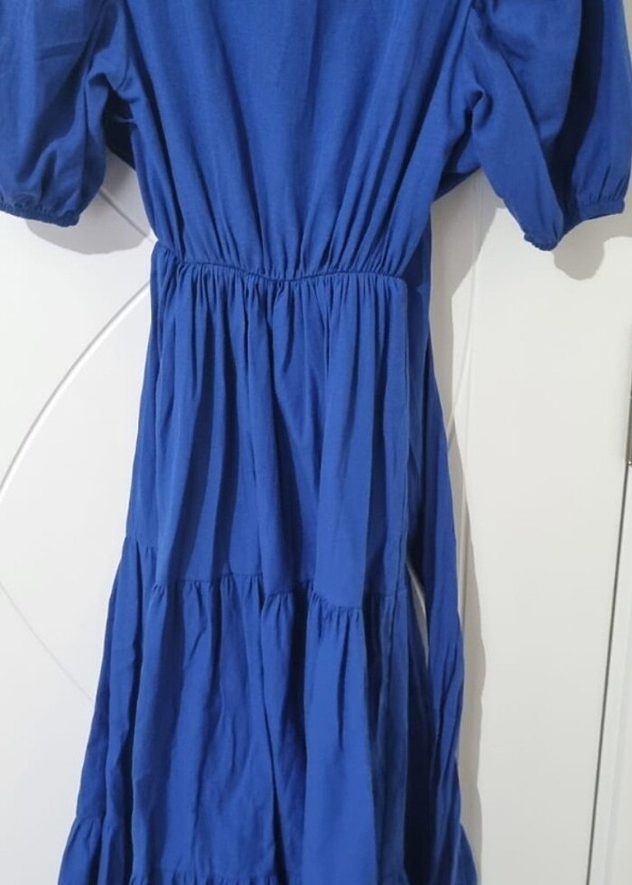 mavi fiyonk detayli uzun elbise - Görsel 2