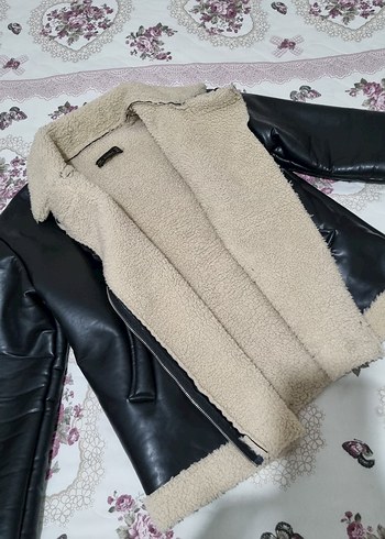 Kürk Detaylı Kısa Kahverengi Deri Kadın Ceket/Mont - Görsel 2