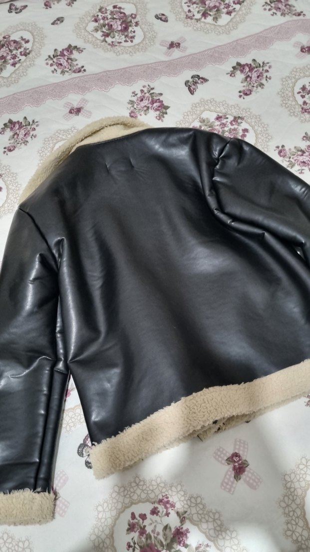 Kürk Detaylı Kısa Kahverengi Deri Kadın Ceket/Mont - Görsel 4