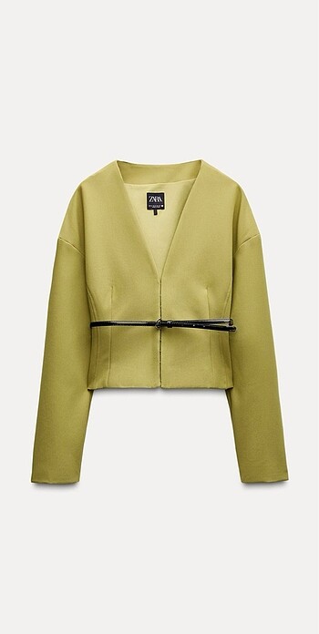 xl Beden yeşil Renk Zara Kemerli Vücuda Oturan Blazer Ceket