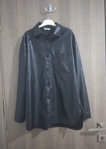 Düğmeli Siyah Deri Kadın Ceket - Görsel 2