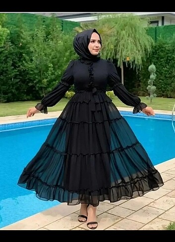 Siyah şifon elbise _abiye düğün
