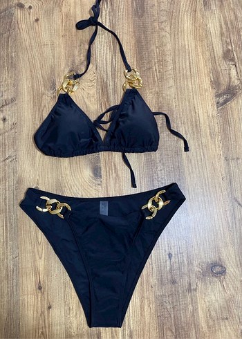 Zincir Detaylı Siyah Mini Bikini M beden - Görsel 2
