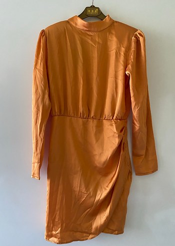 Bej Parlak Midi Drapeli Kadın Elbise - Görsel 4