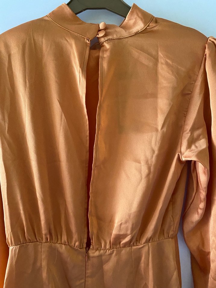 Bej Parlak Midi Drapeli Kadın Elbise - Görsel 5