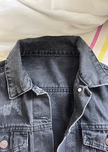 Topshop Koyu Gri Düğmeli Kadın Denim Ceket