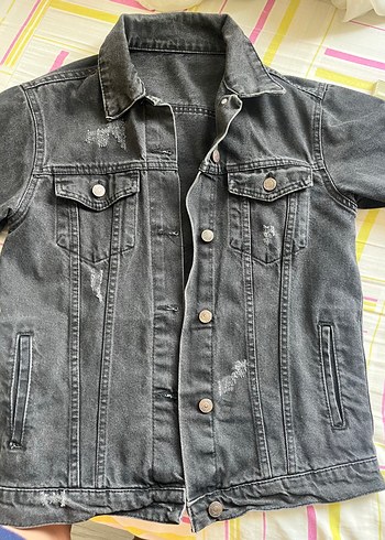 Koyu Gri Düğmeli Kadın Denim Ceket