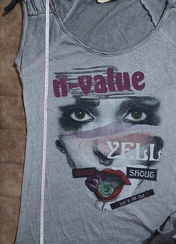 m Beden gri Renk N-Value Püsküllü Tshirt