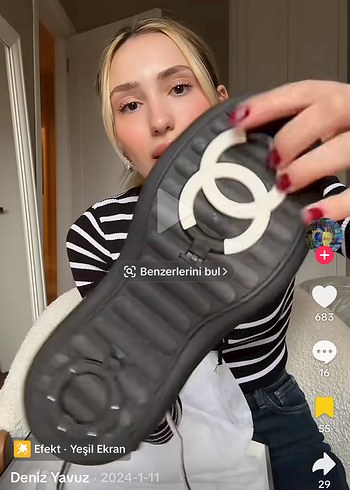 CHANEL Beyaz Siyah Dolgu Topuklu Spor Ayakkabı - Görsel 4