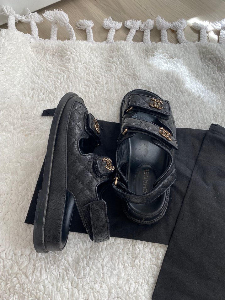 Chanel Kadın Siyah Deri Platform Topuklu Sandalet - Görsel 5