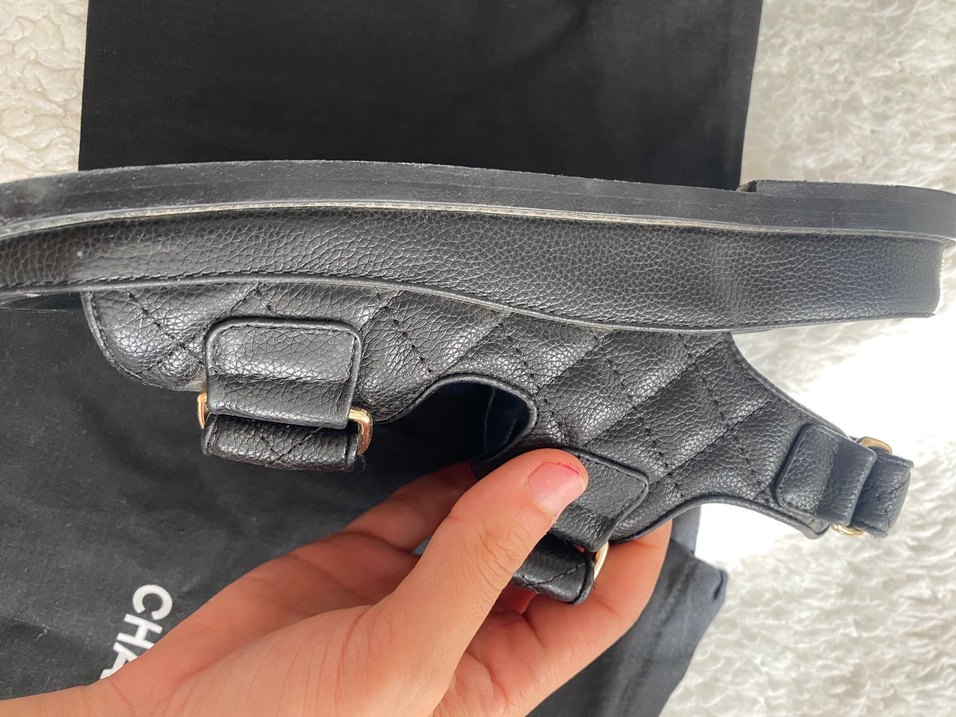 Chanel Kadın Siyah Deri Platform Topuklu Sandalet - Görsel 3