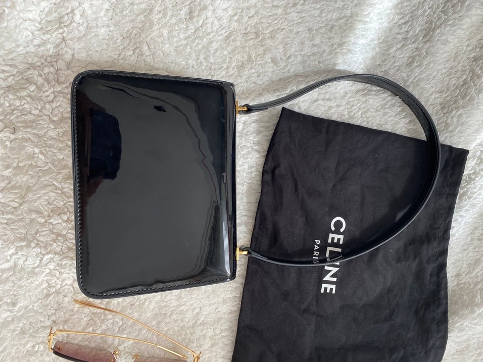 Celine Parlak Siyah Deri Kadın Çanta - Görsel 4