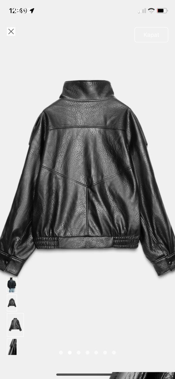 Siyah Biker Deri Ceket Yüksek Yakalı - Görsel 2