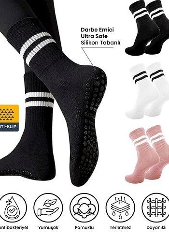 silikonlu tabanlı kaymaz pilates çorabı - Görsel 2