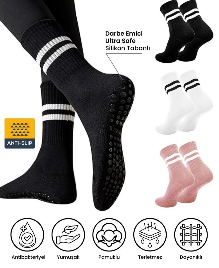 silikonlu tabanlı kaymaz pilates çorabı - Görsel 2