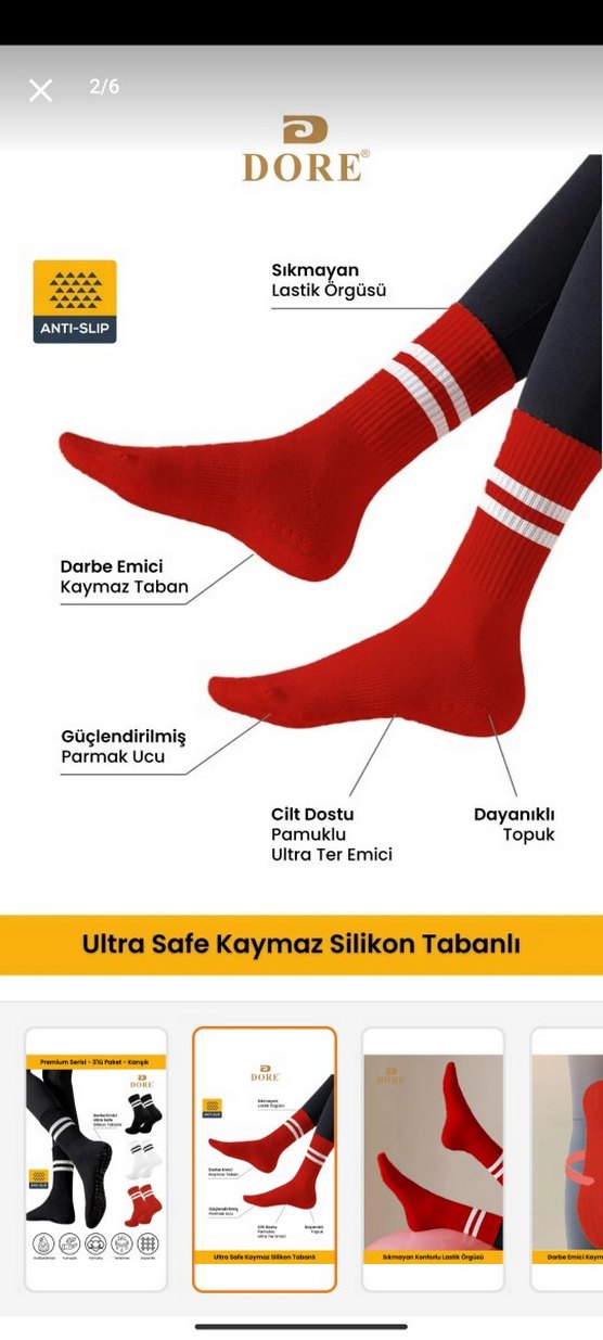 silikonlu tabanlı kaymaz pilates çorabı - Görsel 4