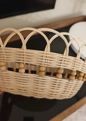 Ahşap Boncuklu Rattan Bambu sepet - Görsel 5