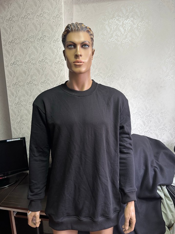 Siyah  Uzun Kollu Keten Sweatshirt - Görsel 3