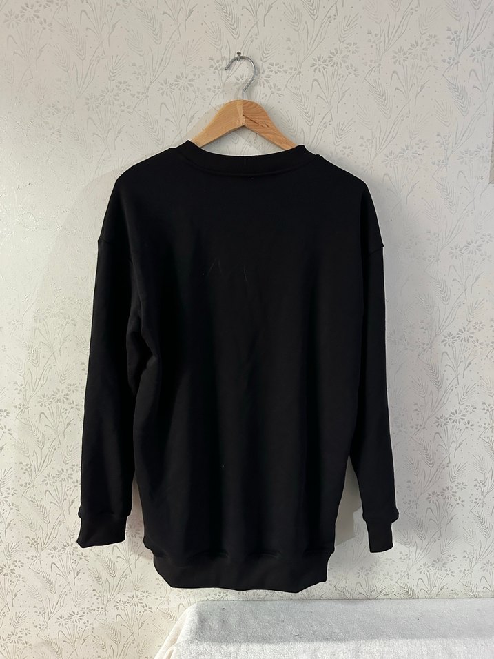 Siyah  Uzun Kollu Keten Sweatshirt - Görsel 2