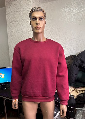 Bordo  Sweatshirt, Bisiklet Yaka, Salaş Kesim - Görsel 3