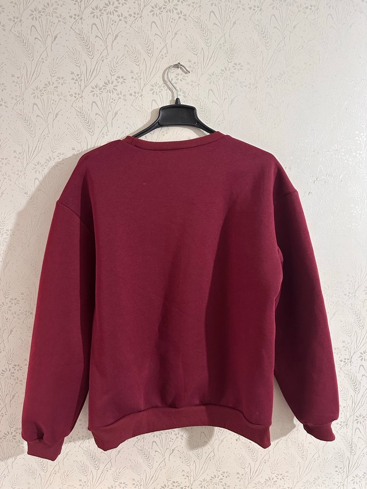 Bordo  Sweatshirt, Bisiklet Yaka, Salaş Kesim - Görsel 2