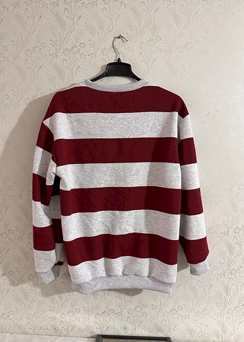 Bordo Gri Çizgili  Sweatshirt - Görsel 2
