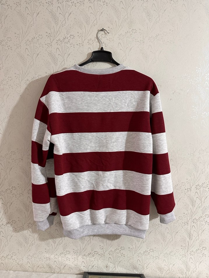 Bordo Gri Çizgili  Sweatshirt - Görsel 2