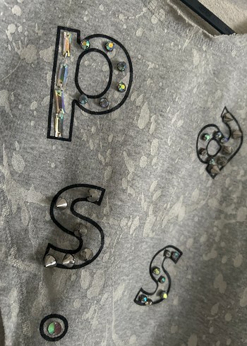 Diğer Gri Uzun Kollu Zımba baskılı Salaş Sweatshirt