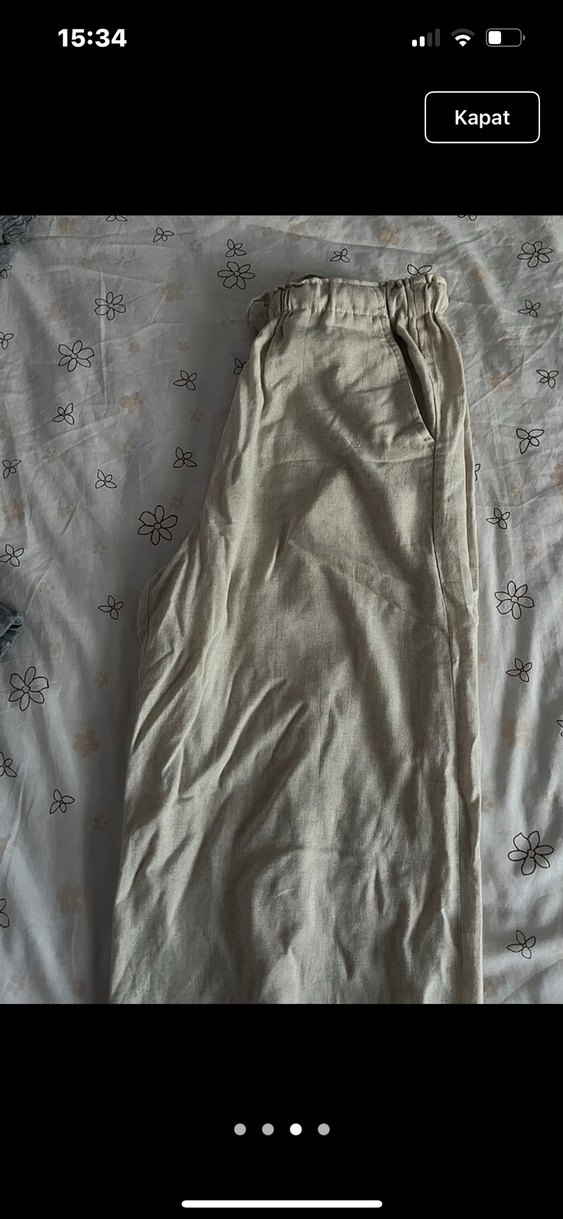 Bohem Tarzı Bej Keten Kadın Pantolon - Görsel 3