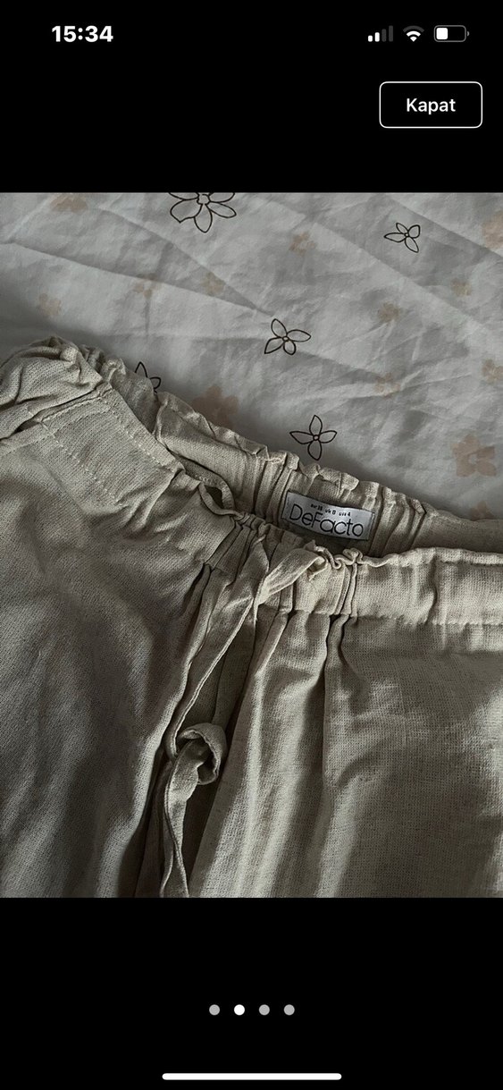 Bohem Tarzı Bej Keten Kadın Pantolon - Görsel 2