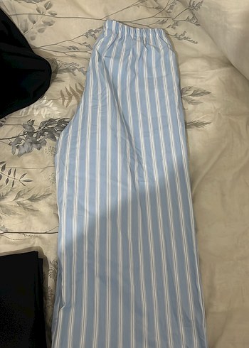 Mavi Çizgili keten Kadın Pantolon - Görsel 3