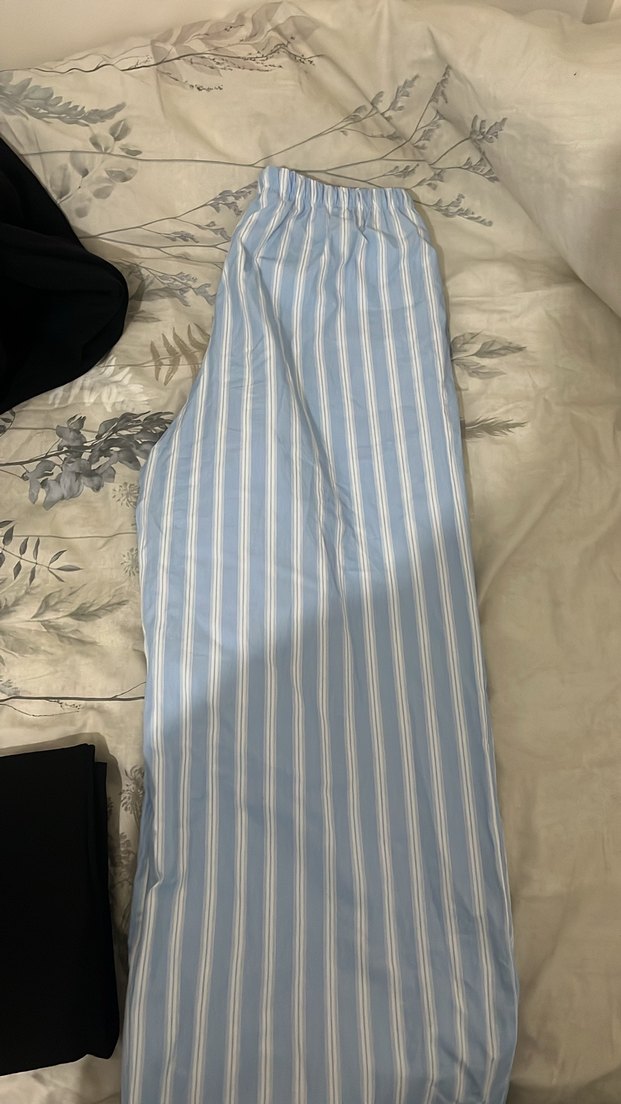 Mavi Çizgili keten Kadın Pantolon - Görsel 3