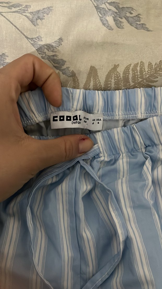 Mavi Çizgili keten Kadın Pantolon - Görsel 2