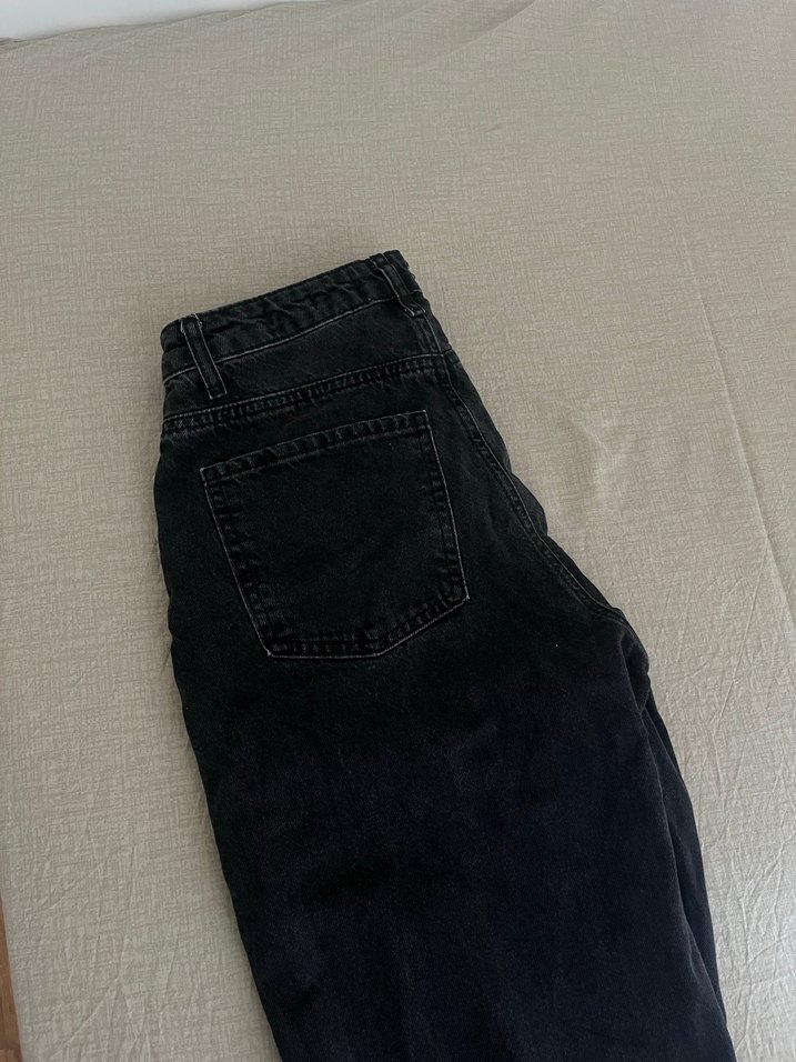 Siyah Midi Boy Rahat Kesim Kadın Kot Pantolon - Görsel 2