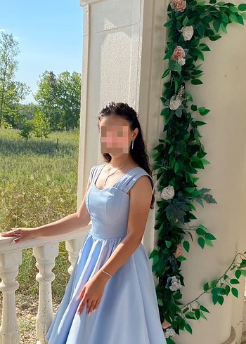 Mavi Midi Uzunlukta Drapeli Kadın Elbise - Görsel 3