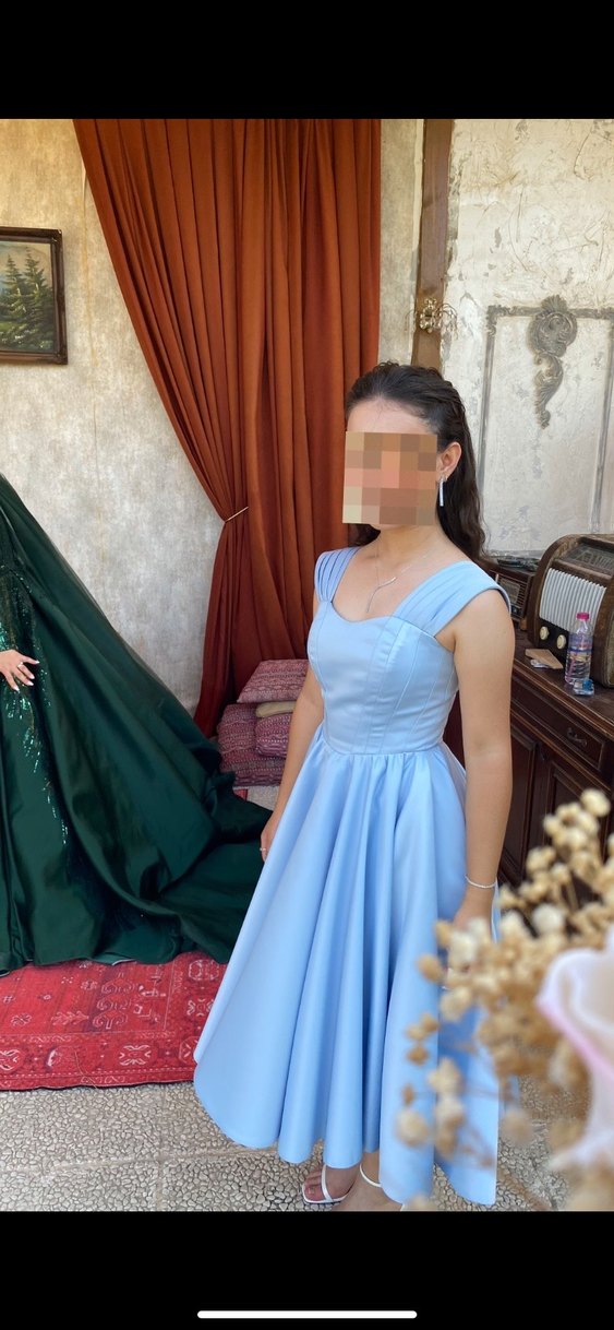 Mavi Midi Uzunlukta Drapeli Kadın Elbise - Görsel 2