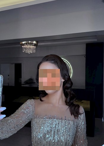 Parlak Altın Uzun Kollu Straplez Abiye - Görsel 3