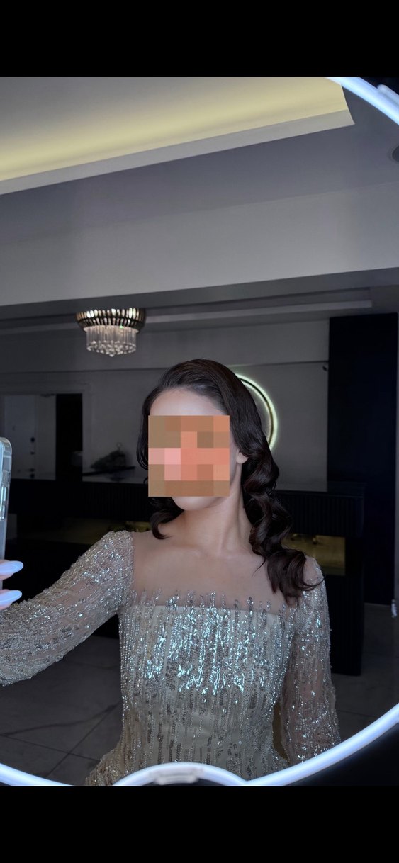 Parlak Altın Uzun Kollu Straplez Abiye - Görsel 3